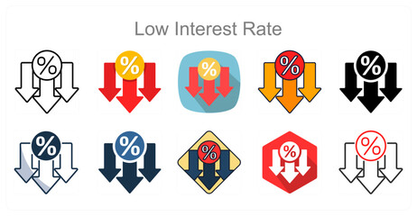 A set of 10 Low Interest Rate icons as Savings, Finance, Economy
