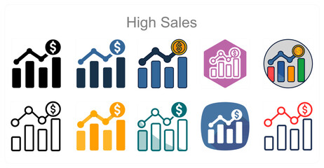 A set of 10 High sales icons as Profit, Revenue, Growth