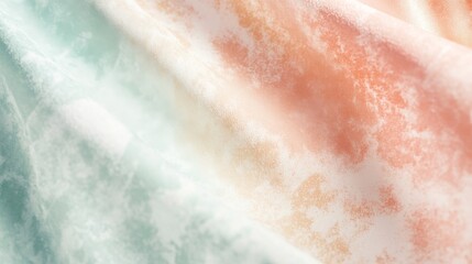 Fototapeta premium Abstract Tie Dye Fabric in Pastel Green, Yellow, and Peach Hues