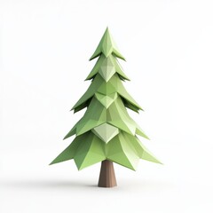 Fototapeta premium 3D Render, Low Poly style of a pine tree with a conical shape and green needles, on isolated white background