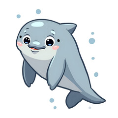 Fototapeta premium Swim into joy with the charming smile of a playful dolphin underwater, digital illustration of character design concept.