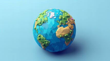 Cartoon earth globe icon, simple design, light blue background, isometric view