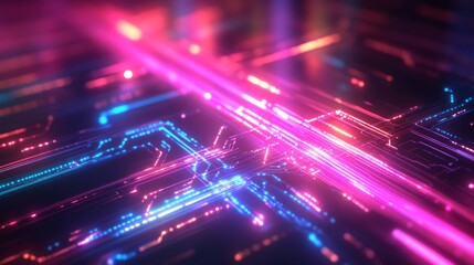 Obraz premium Abstract Circuitry with Pink and Blue Neon Lights