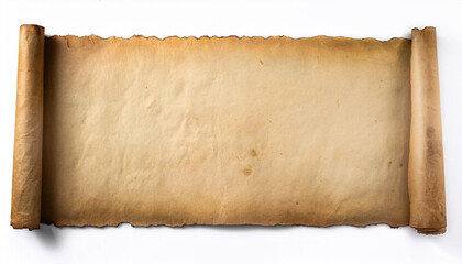 Sheet of old parchment paper isolated on white, top view