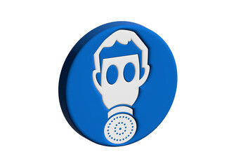 マスク着用 防毒マスク着用の安全標識 安全マークの3Dイラスト ピクトグラム