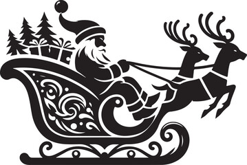 Santa’s Sleigh Silhouette Icon - Vector Illustration on White Background.