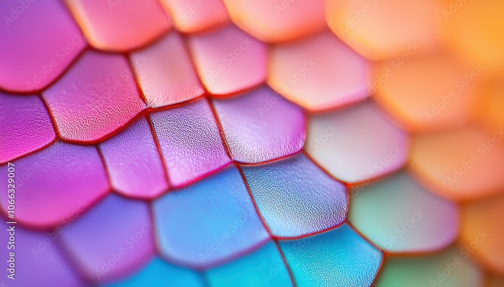 Poster a colorful close-up of scale-like patterns displaying vibrant hues and textures, resembling the irid