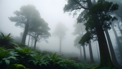 Beautiful aerial shot of a foggy forest