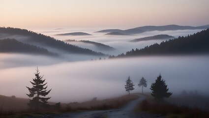 Fototapeta premium Beautiful aerial shot of a foggy forest