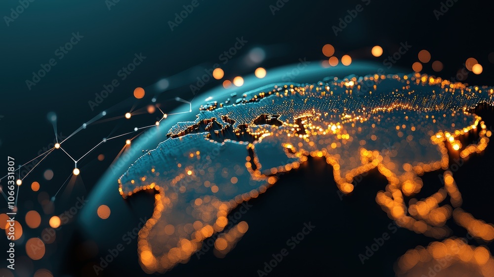 Poster a global map with highlighted areas representing regions with access to 5g networks, illustrating th