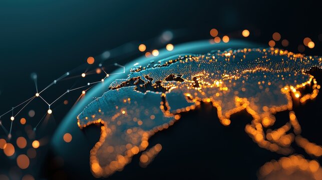 A global map with highlighted areas representing regions with access to 5G networks, illustrating the expanding reach of advanced mobile technology.