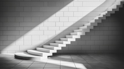 Black and white photograph of a staircase bathed in soft, diffused light, creating a gradient of shadows that highlight the steps' edges.