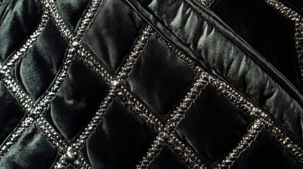 Naklejka premium Black Fabric with Diamond-Shaped Stitching and Silver Trim