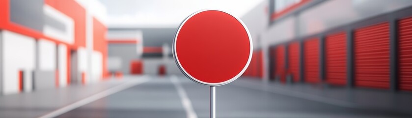 Striking red sign in a deserted hallway, visual guide and design element vivid