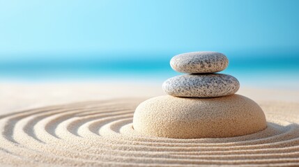 A zen garden with a circular pattern raked into the sand, symbolizing the cyclical nature of life and the importance of finding balance.