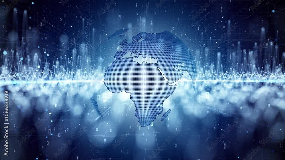 Aufkleber loop computer data network with earth planet rotation.