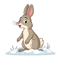 Obraz premium A playful bunny enjoys the beauty of a winter wonderland in delightful simplicity, digital illustration of character design concept.