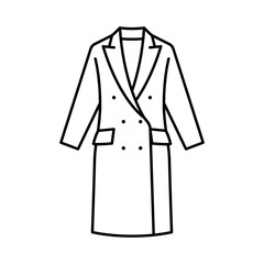 Wool coat, line icon. Double-breasted coat in trendy style. Winter season apparel, warm wearing. Linear illustration, editable stroke, thin line. Symbol for a clothing store, catalog, manufacturing