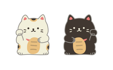 ゆるかわいい白と黒の招き猫のセット
