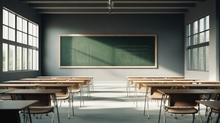 Empty Classroom with Chalkboard and Sunlight