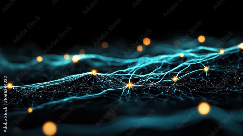 Poster a graphic illustration of a secure network connection with data packets flowing through a protected 