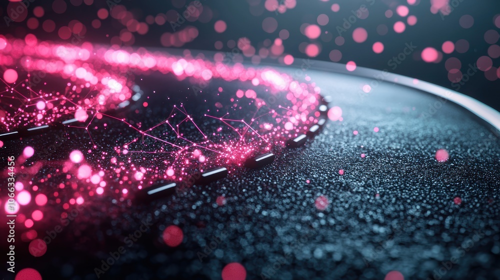 Poster a futuristic visualization of encrypted data traveling through a secure network, represented by glow