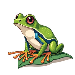 Obraz premium This vibrant frog embodies the beauty of nature and the colors of the rainforest, digital illustration of character design concept.