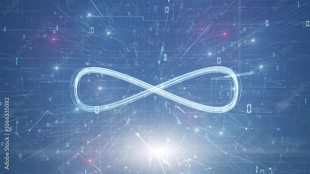 Aufkleber loop infinite symbol on digital technology network background.