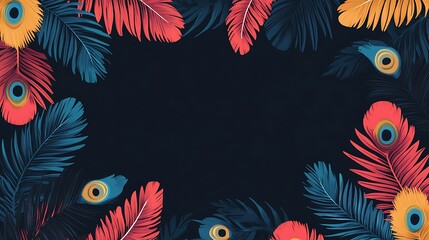 Fototapeta premium Vibrant Peacock Feather Border Design for Backgrounds