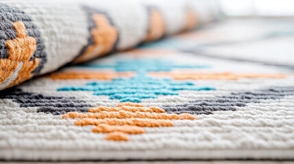 Fototapeta premium A close up image of a Native American woven rug with geometric patterns and traditional motifs, representing cultural heritage.