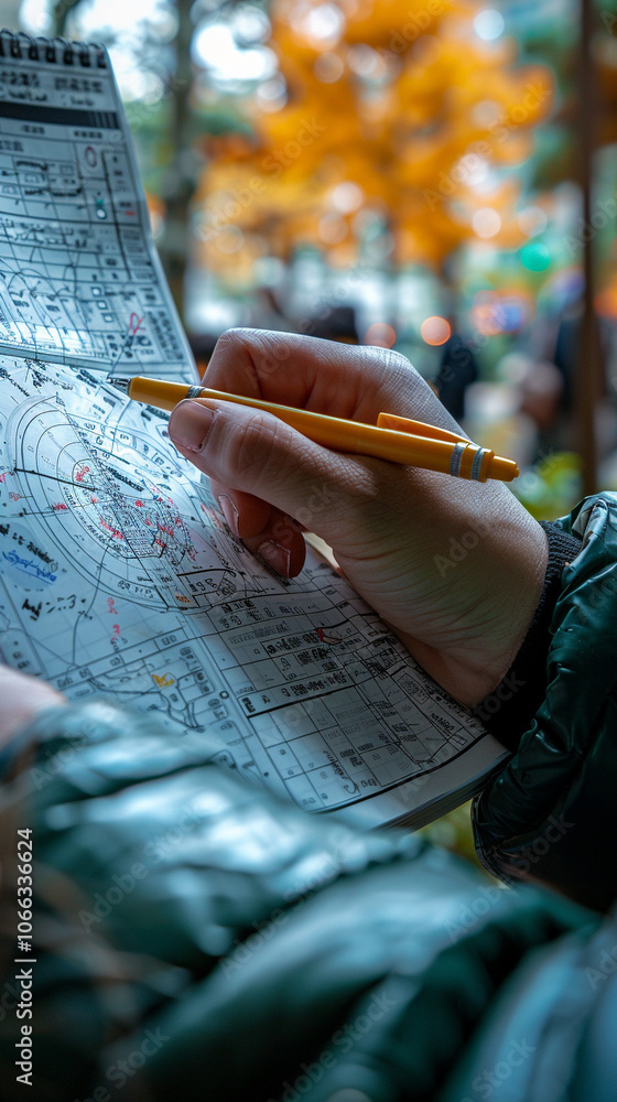 Aufkleber a student engages in test preparation by analyzing detailed charts and notes in a lively environment