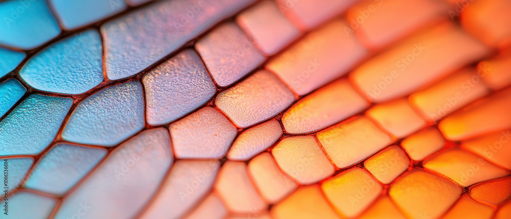 Poster a vibrant, close-up view of colorful scales, showcasing intricate textures and patterns in shades of