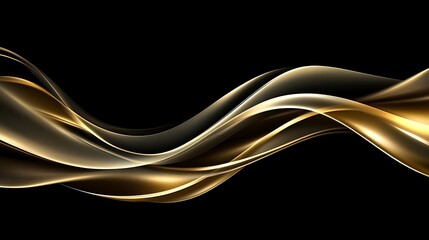 Abstract Golden Waves on a Black Background
