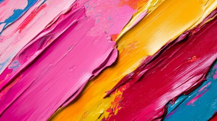 Abstract Oil Painting with Bright Swirls of Pink, Yellow, Red, and Blue