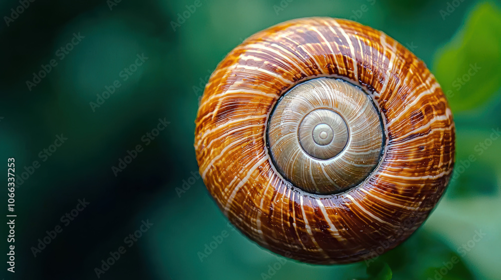Aufkleber a close-up view of a spiral snail shell against a green background, showcasing its intricate pattern