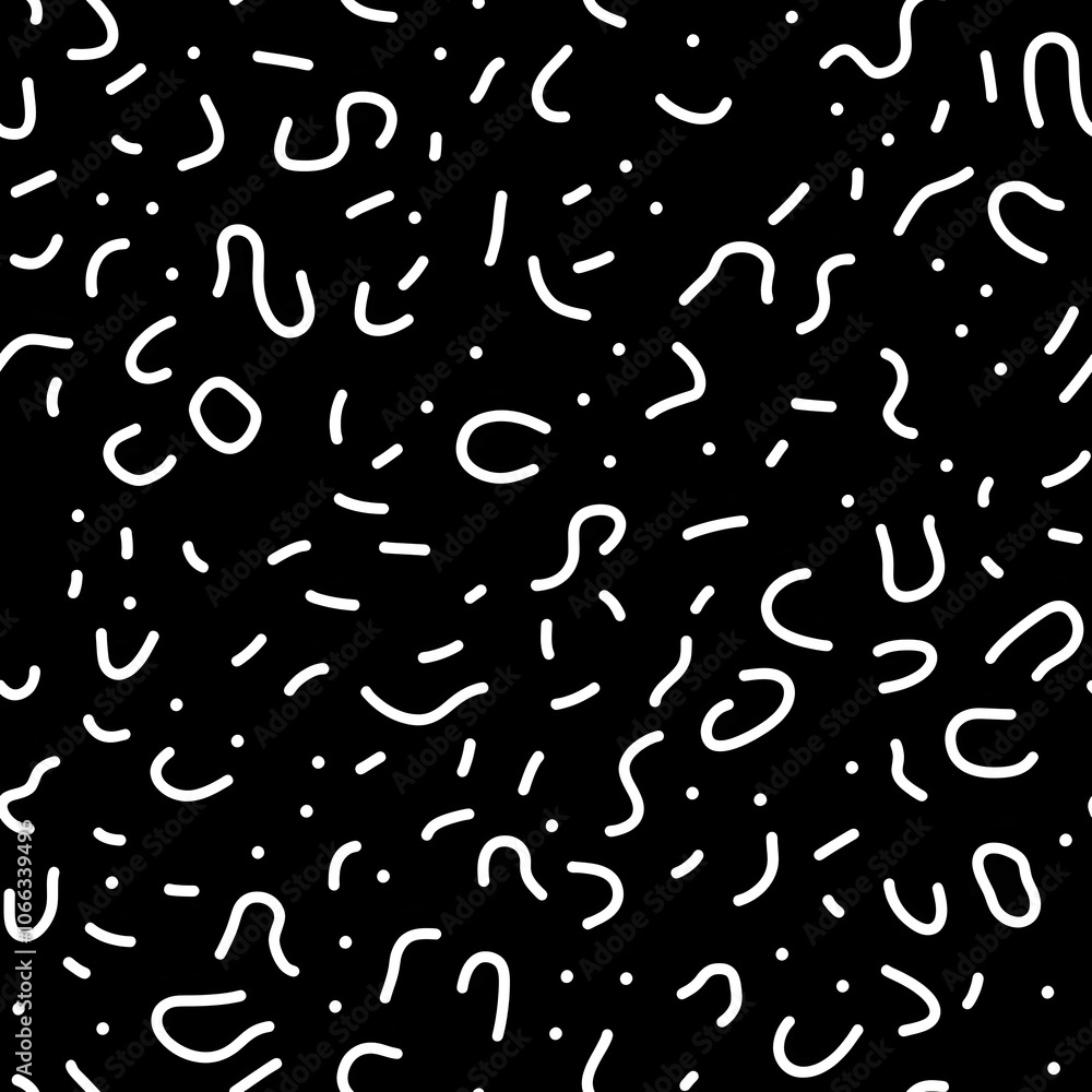 Aufkleber abstract seamless pattern with white lines and dots on black background.
