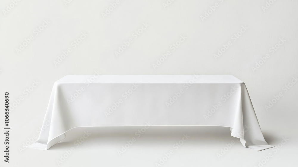 Aufkleber a minimalist white table with a draped tablecloth against a plain background, emphasizing simplicity