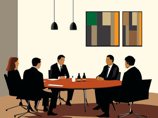 business meeting with businessman businesswoman with report on a whiteboard, office coworker conference workplace vector illustration