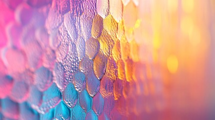 Abstract iridescent pattern with textured, hexagonal shapes