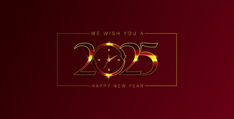 We Wish You a Happy New Year 2025 Stunning And Very Beautiful Design With Beautiful Clock