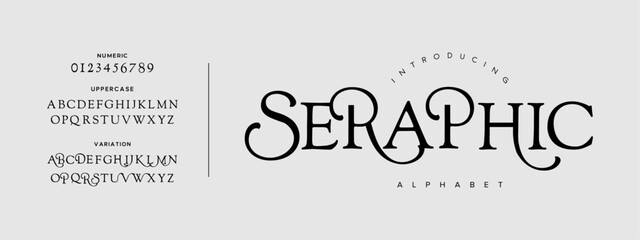 Seraphic typography beauty fashion elegant minimalist serif italic fonts decorative wedding vintage retro logos. Minimal luxury font alphabet logo. Vector illustration
