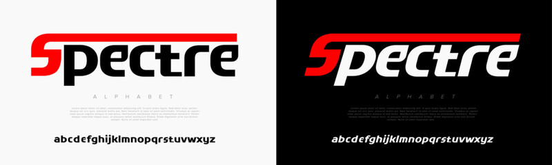 Obraz premium Spectre creative modern geometric urban alphabet font. Digital abstract futuristic, game, techno, robot, music, logo, sport, minimal technology typography. Simple numeric vector illustration