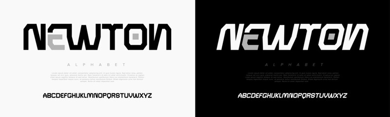 Newton creative modern geometric urban alphabet font. Digital abstract futuristic, game, techno, robot, music, logo, sport, minimal technology typography. Simple numeric vector illustration