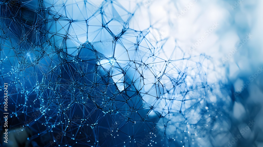Poster abstract blue background with network of polygons