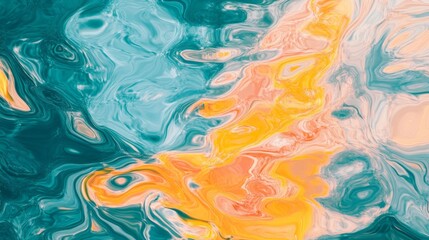 Abstract Swirling Pattern in Teal, Yellow, and Peach