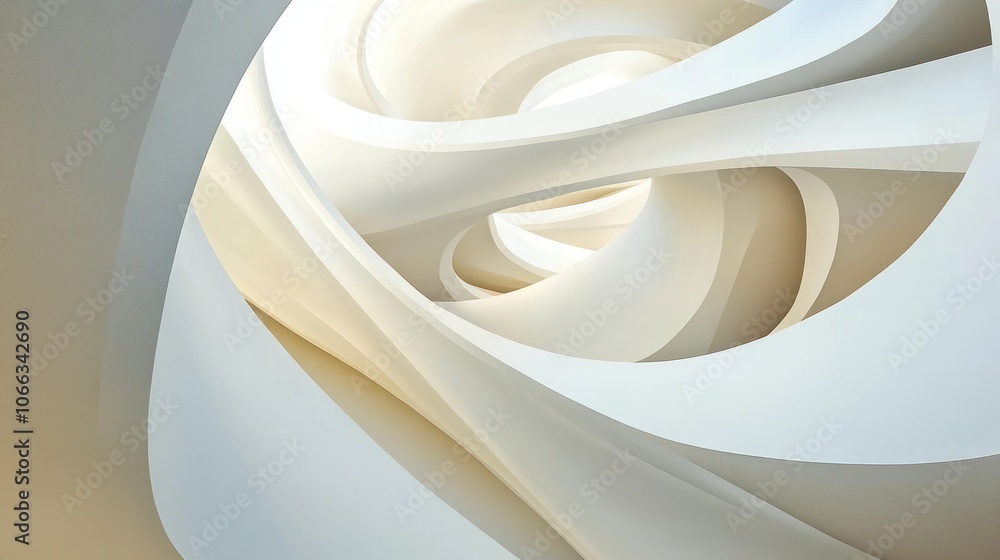 Poster abstract swirling forms in soft white tones, creating a sense of depth and movement.
