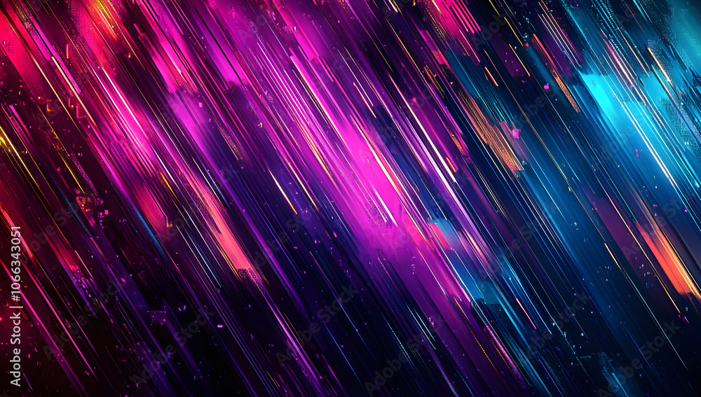 Poster glitch texture background with neon colors and grainy noise effects. abstract digital template desig