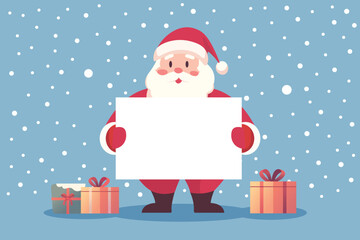 Happy Santa claus holding a white blank paper