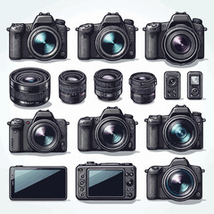 Digital Camera (DSLR, Mirrorless) set vector illustration