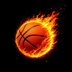 Fototapeta premium A basketball engulfed in flames against a black background